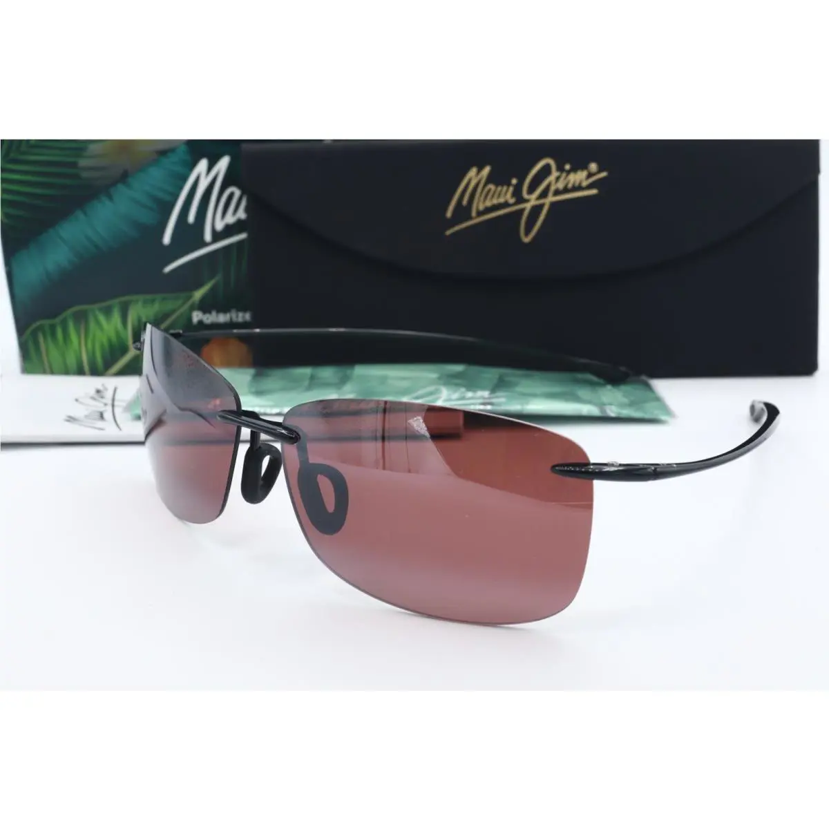 Maui Jim Akau MJ 442-02 Black Wrap Sunglasses Brown Polarized Lenses 62mm