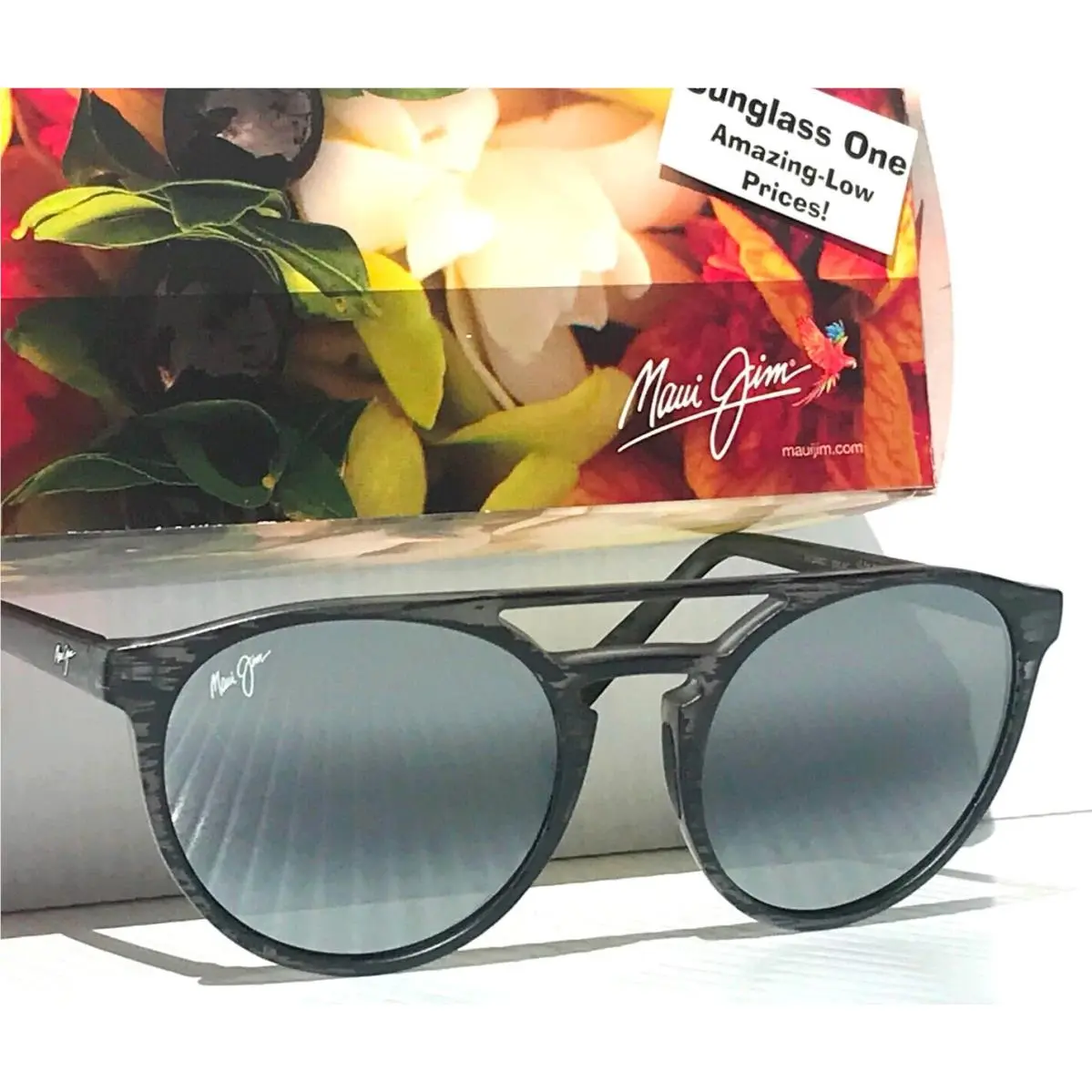 Maui Jim AH Dang Matte Grey Woodgrain Polarized Grey Glass Lens Sunglass 781-11M