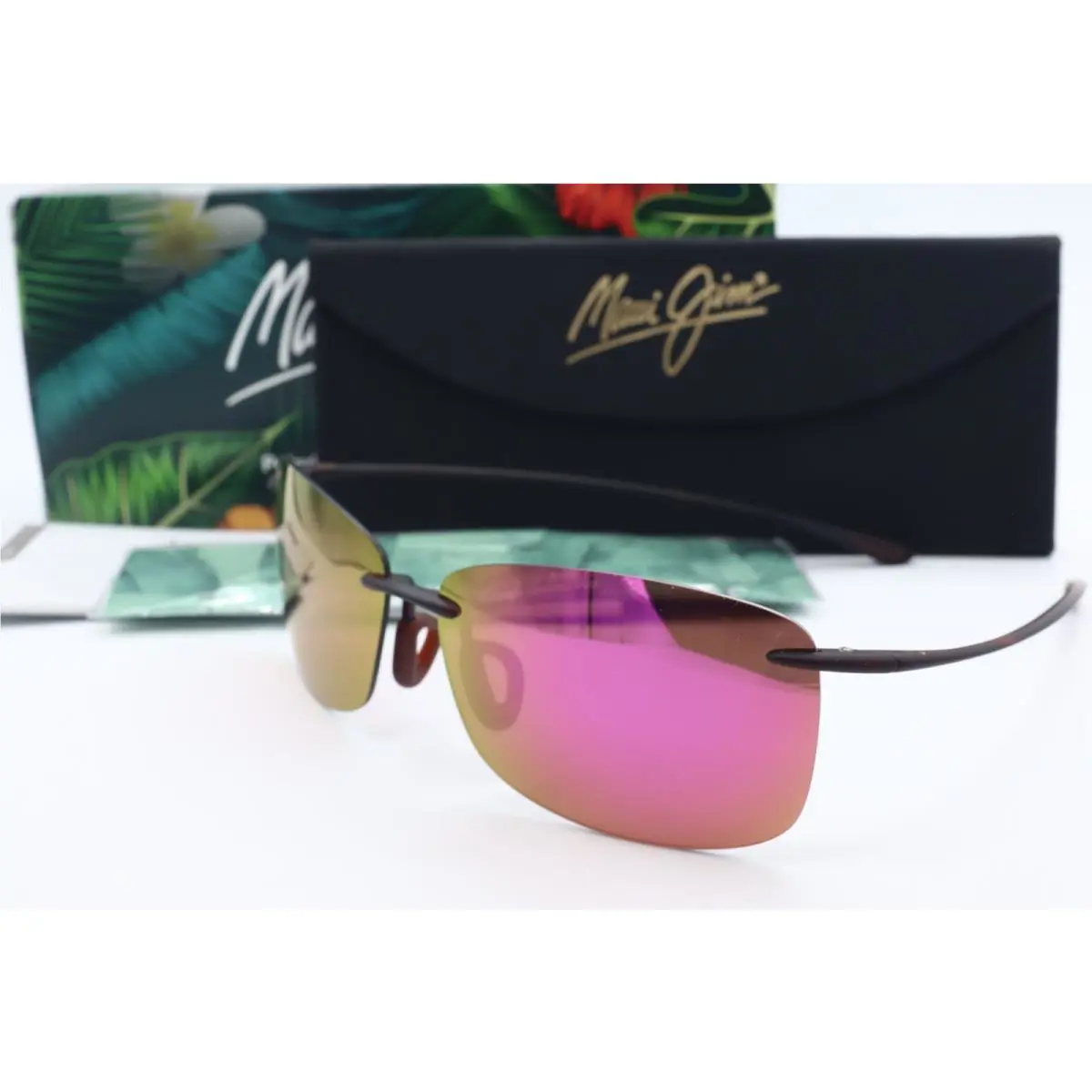 Maui Jim Akau MJ 442-10M Tortoise Wrap Sunglasses Pink Polarized Lens 62mm