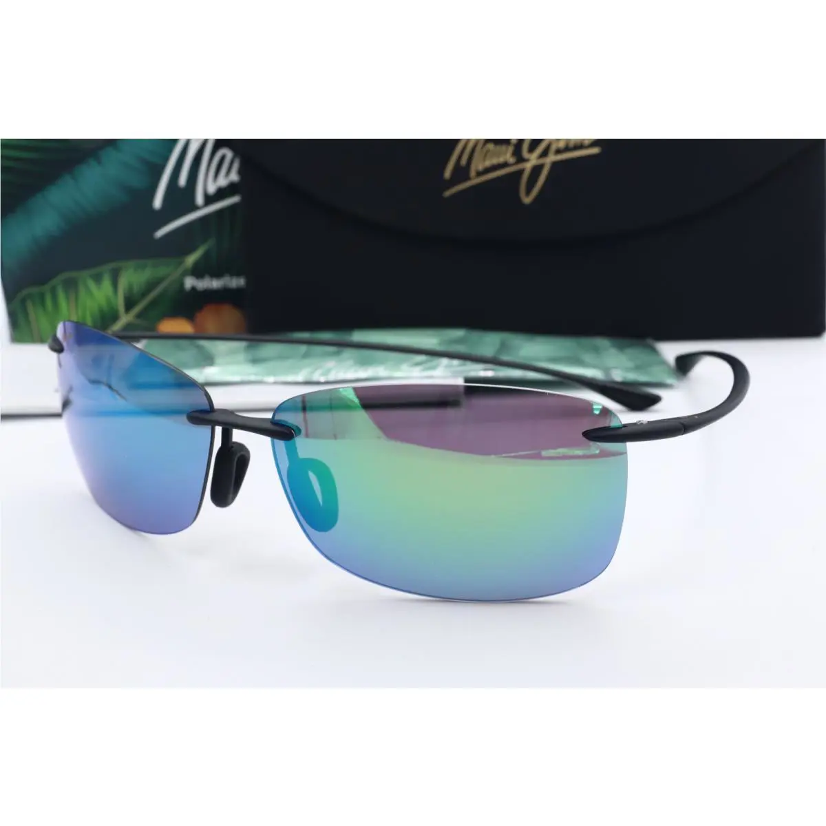 Maui Jim Akau MJ 442-2M Black Wrap Sunglasses Blue Polarized Lenses 62mm