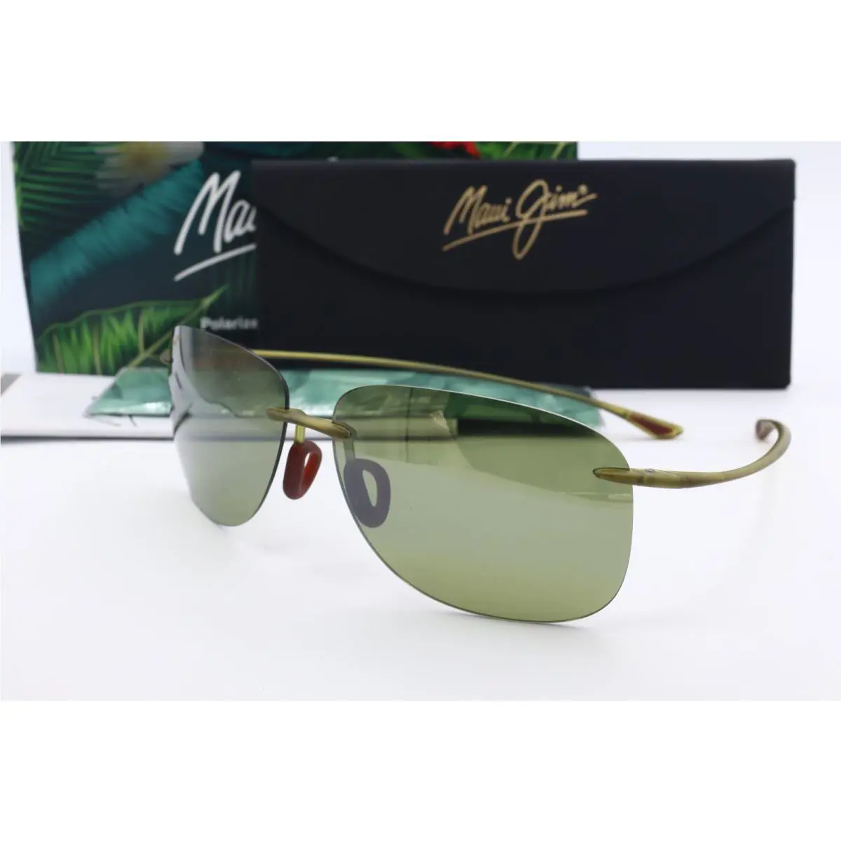 Maui Jim Hikina MJ 445-15M Matte Gold Wrap Sunglasses Olive Green Polarized Lens
