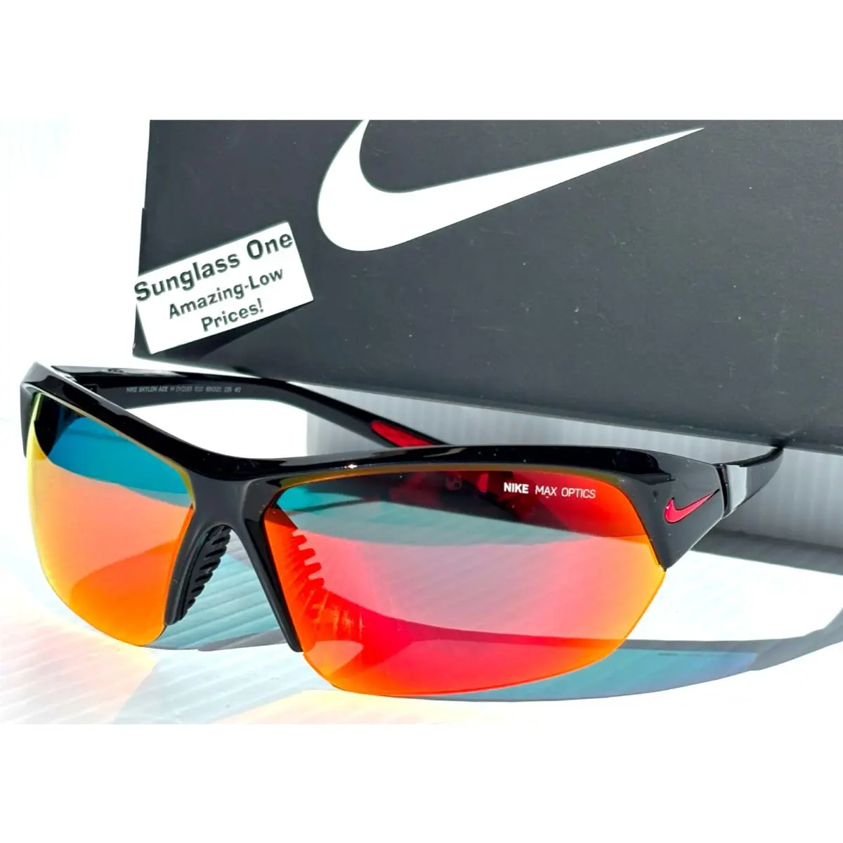 Skylon Ace Black Max Optics Red Mirror Lens Sunglass DV2163 010 by Nike