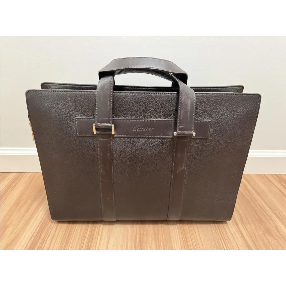 Cartier Brown Leather Briefcase Tote Bag Men s Luxury Designer Work Bag Rare