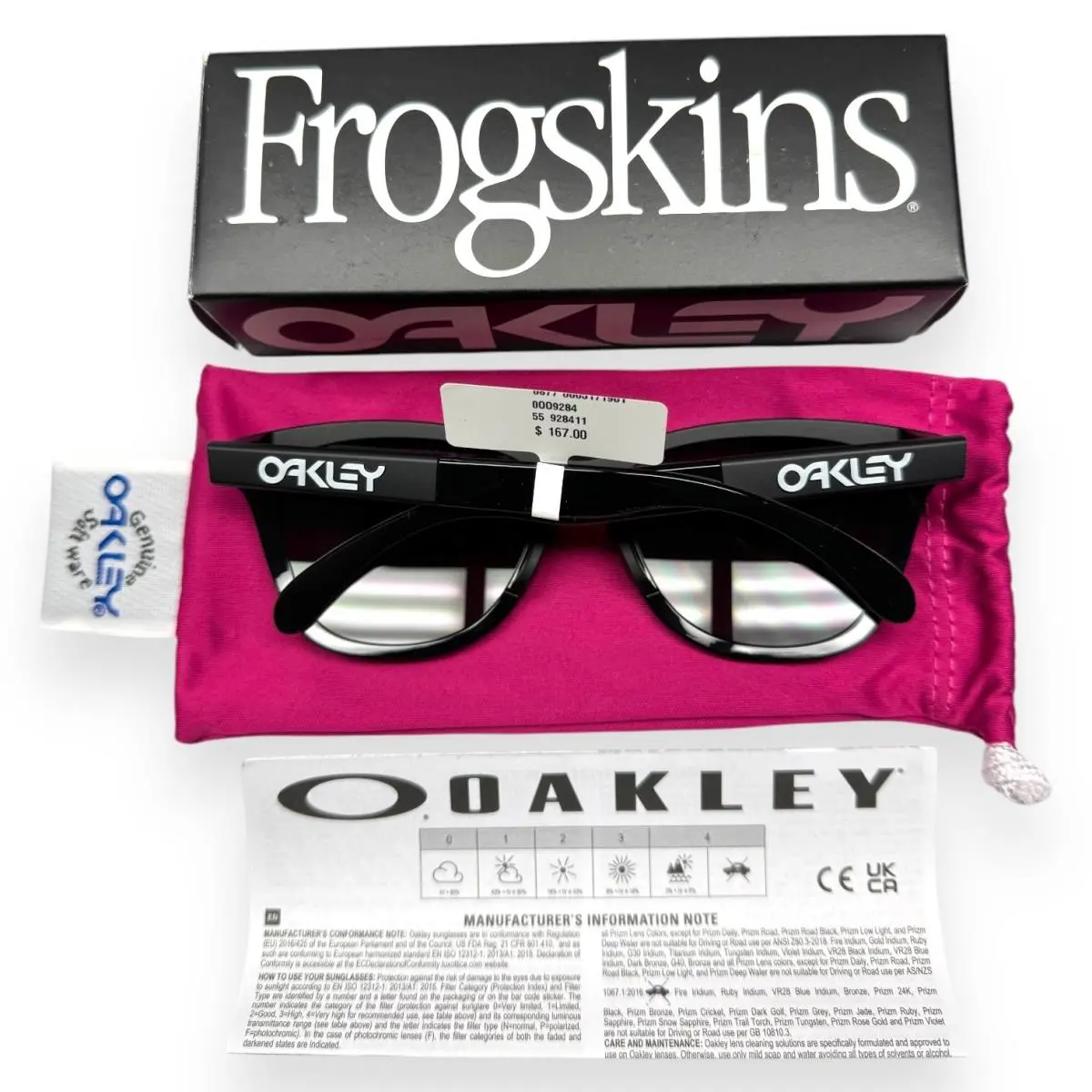 Oakley Frogskins OO9284-1155 Sunglasses Matte Gloss Black Prizm Gray with Pouch