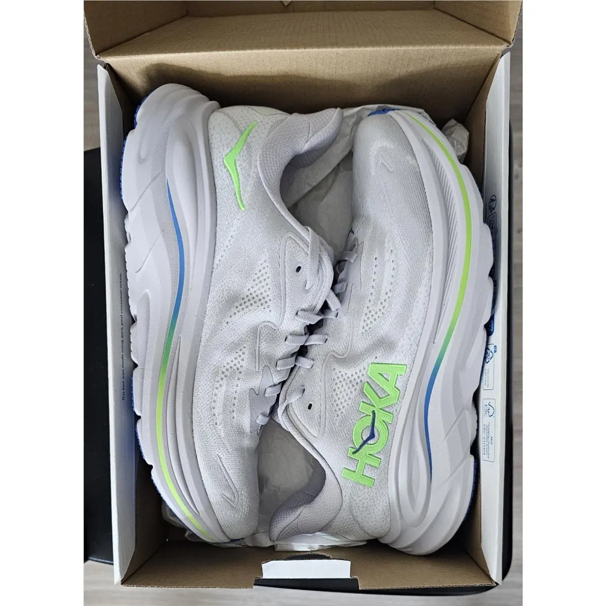 Hoka Men`s Clifton 10 Size 10D Gray/lime Green/blue - Gray