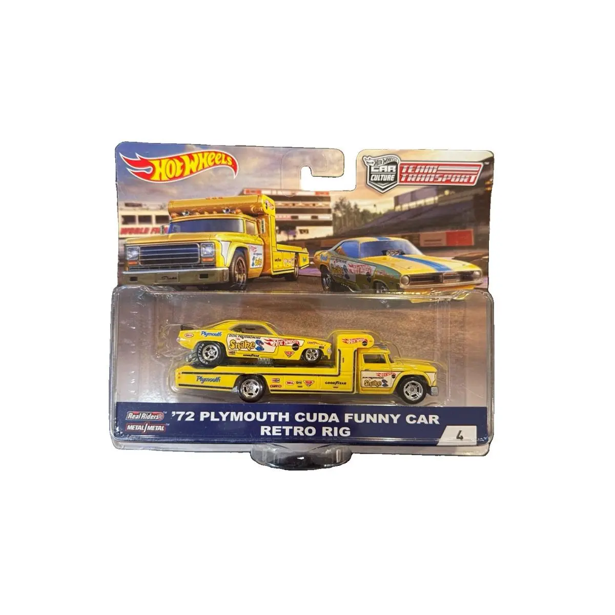 Hot Wheels Team Transport Retro Rig Car - `72 Plymouth Cuda Funny Car Snake 4