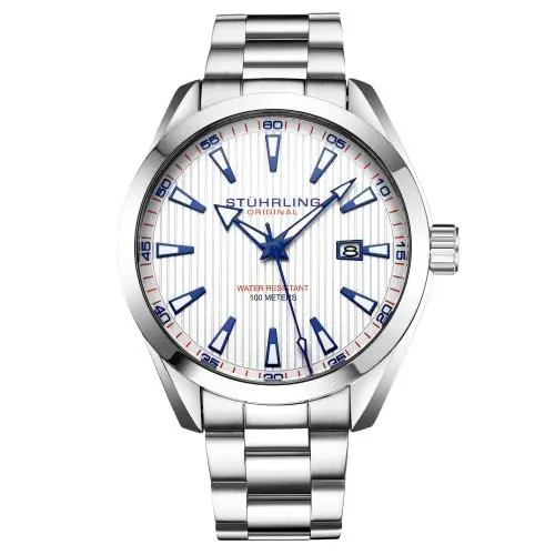 Stuhrling 3953 3 Symphony Quartz Date Stainless Steel Bracelet Mens Watch