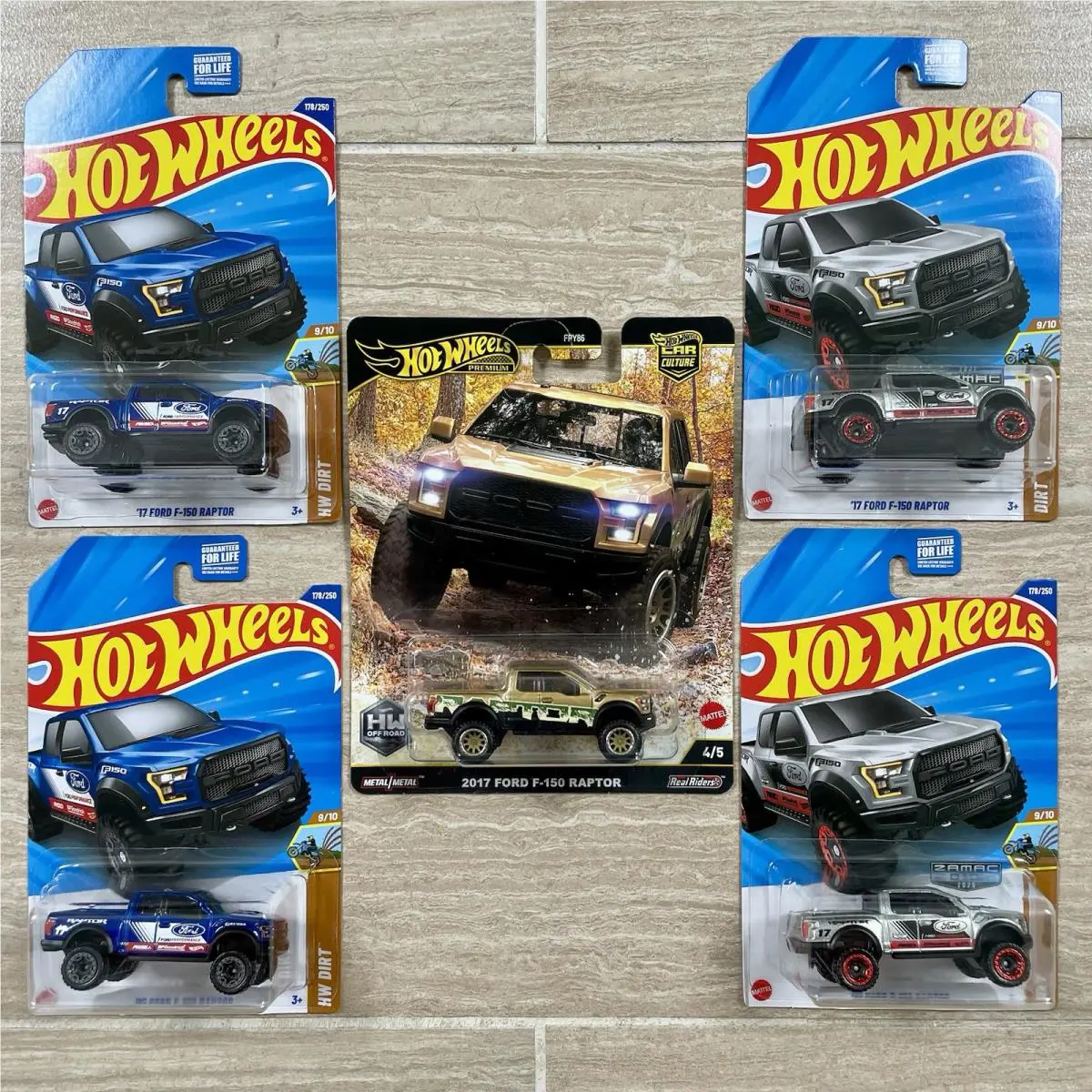Hot Wheels Lot Of 5 2017 Ford F-150 Raptor Premium Car Culture Zamac HW Dirt