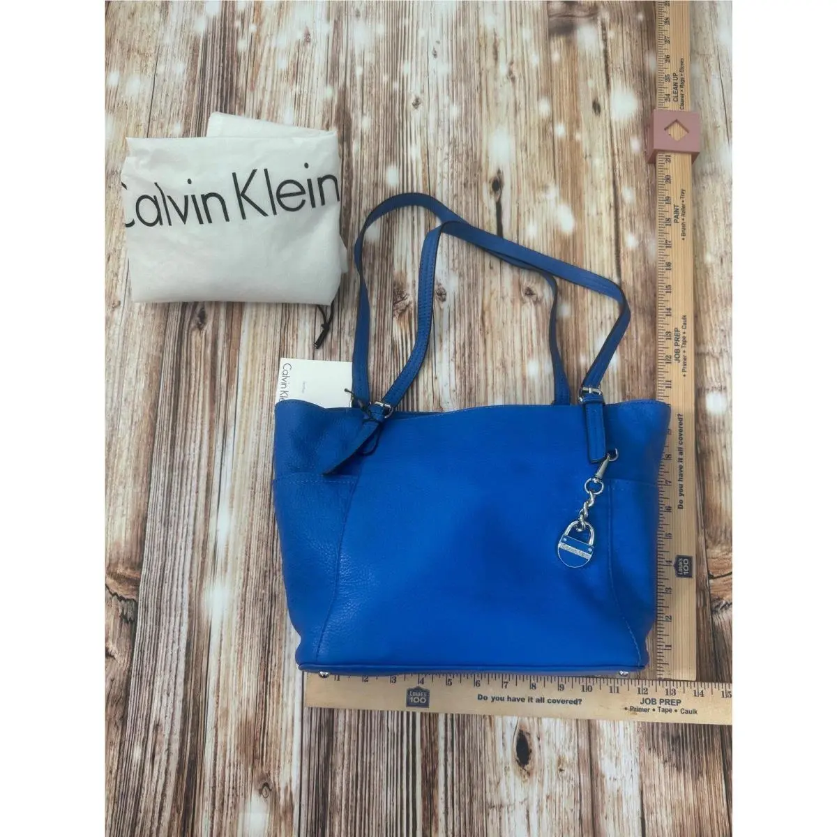 Calvin Klein Cornflower Blue Leather Shoulder Tote Bag Purse Model H4AAA1CE