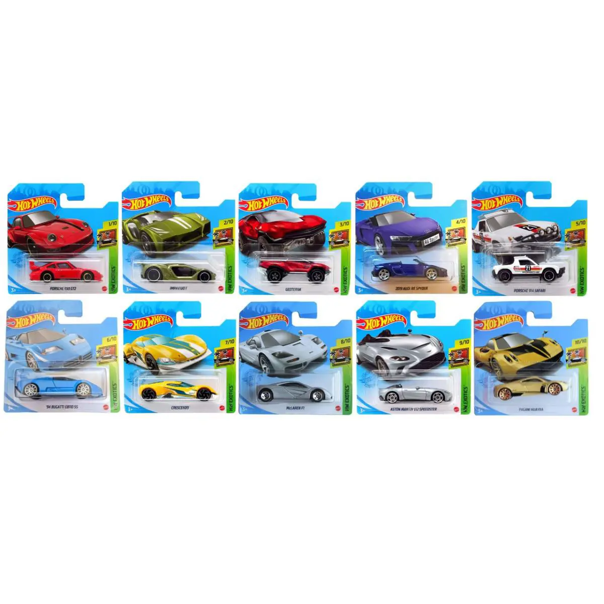 Hot Wheels 2021 Exotics Complete Set of 10 1/10 Thru 10/10 Short Card Version