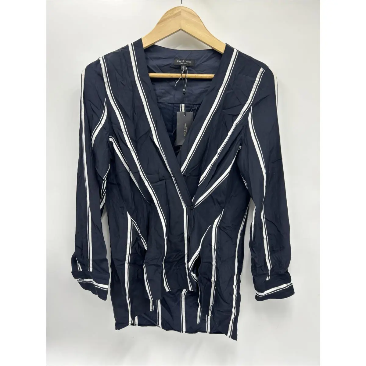 Rag Bone Blue White Stripe Silk Debbie Top Blouse Shirt Women`s Small