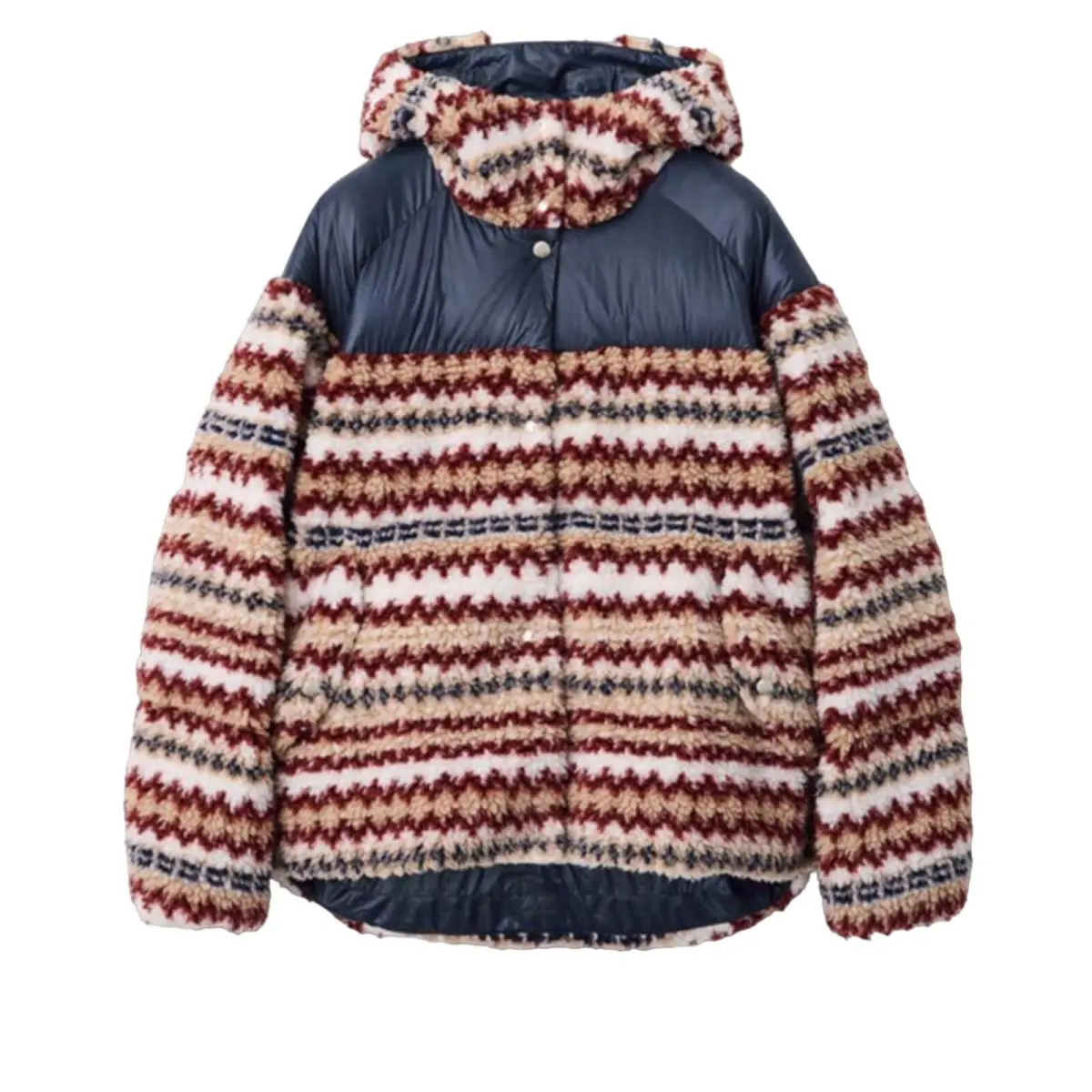 Rag Bone Joelle Sherpa Puffer Jacket Size L Heritage Fleece Fair Isle by Rag & Bone