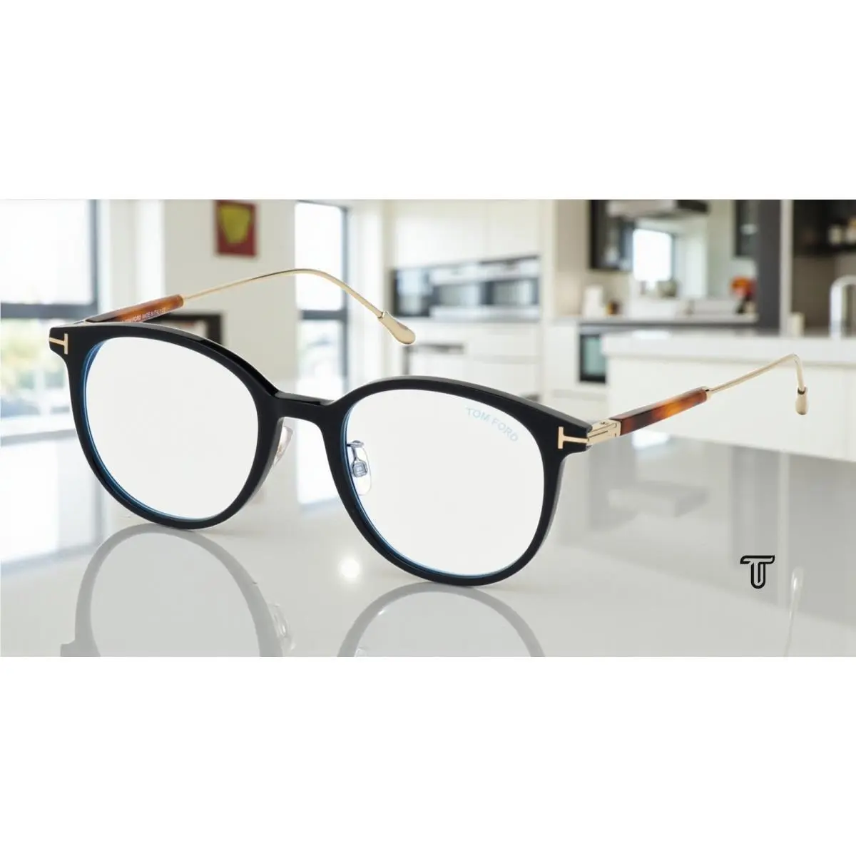 Tom Ford FT5644-D-B 090 Shiny Blue Clear Lens Plastic 52 mm Men`s Eyeglasses