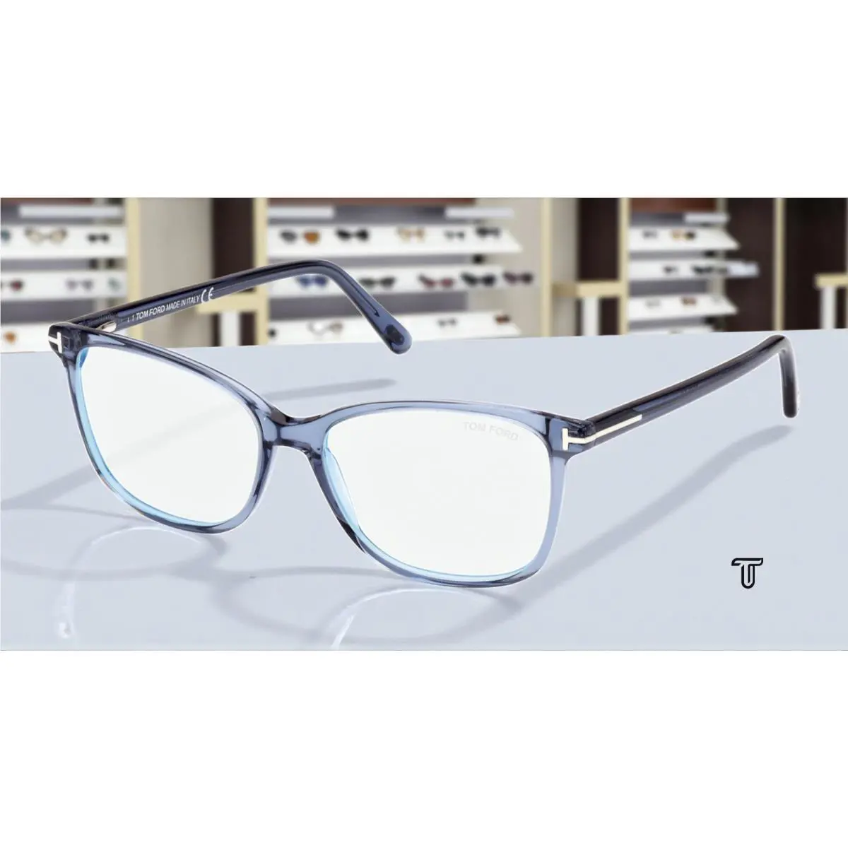 Tom Ford FT5842 B 090 Shiny Blue Blue Block Lens 56 mm Women`s Eyeglasses