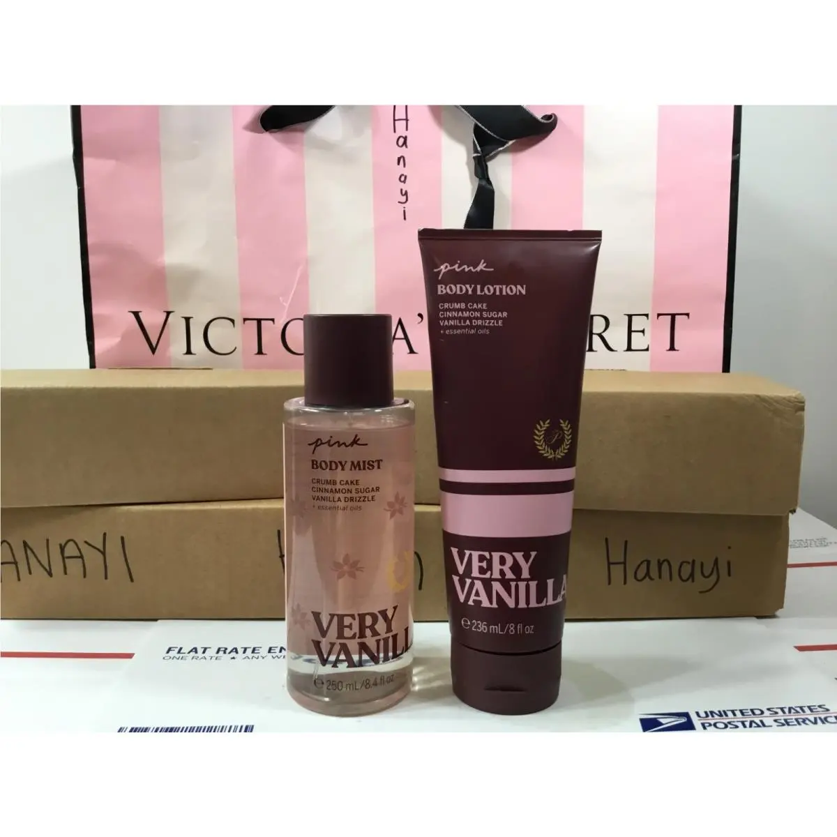 2PC Victoria`s Secret Pink Very Vanilla Body Mist and Body Lotion Set OF 2