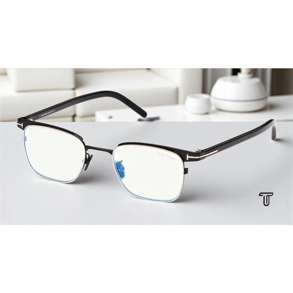 Tom Ford FT5854 D B 001 Metal Shiny Black 49 mm Men`s Eyeglasses