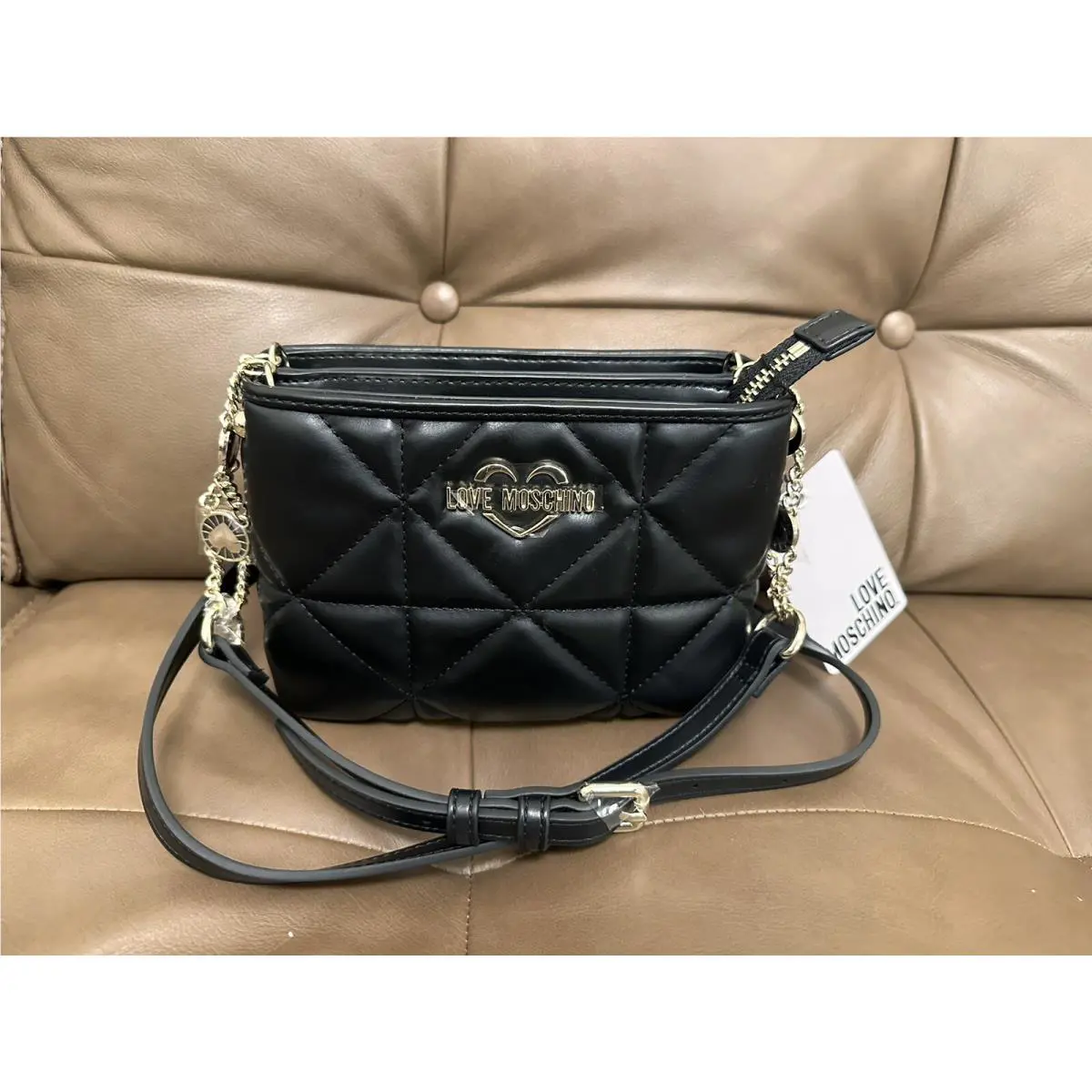 Love Moschino Borsa Mini Crossbody Bag Black Quilted with Front Logo