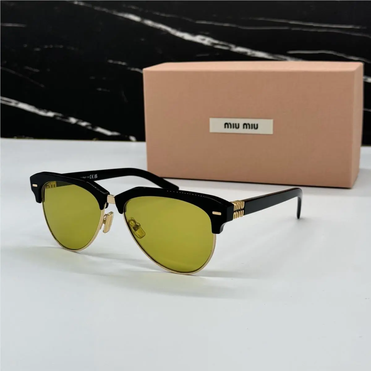 Miu Miu MU 09ZS Black Green Women Sunglasses MU09ZS 1AB07O