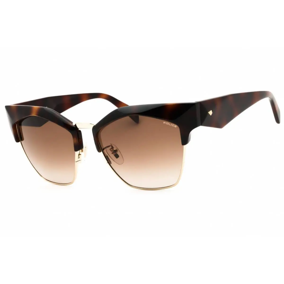 Police Women`s Sunglasses Shiny Dark Havana Metal Full Rim Cat Eye SPLN59 01AY