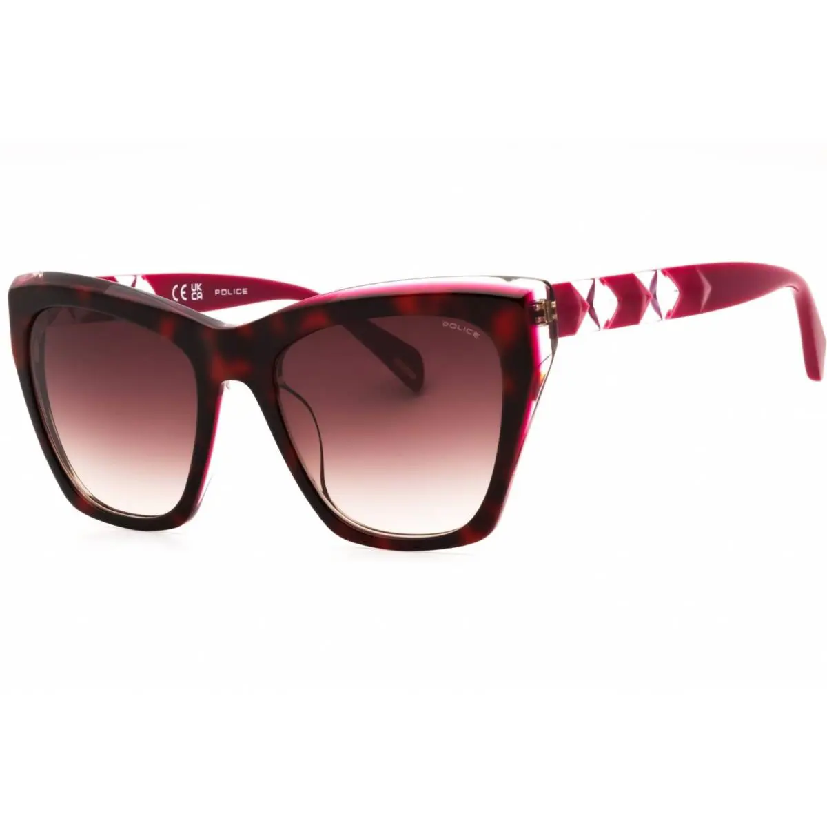 Police Women`s Sunglasses Havana with Fuchsia Parts Full Rim Cat Eye SPLL36 0AHL