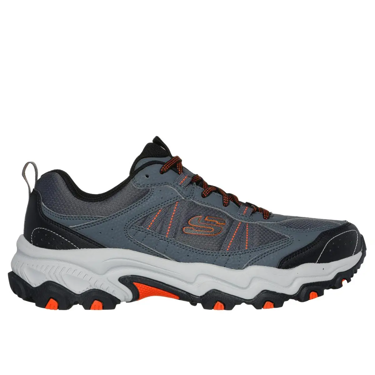 Men`s Skechers Stamina AT - Upper Stitch Shoes Wide Width - CHARCOAL / ORANGE