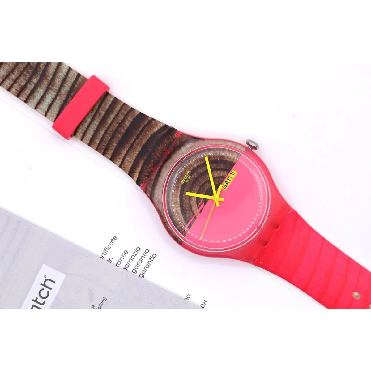 Limited Swiss Swatch Woodkid SUOP703 41MM Dial Pink Brown Silicone Watch
