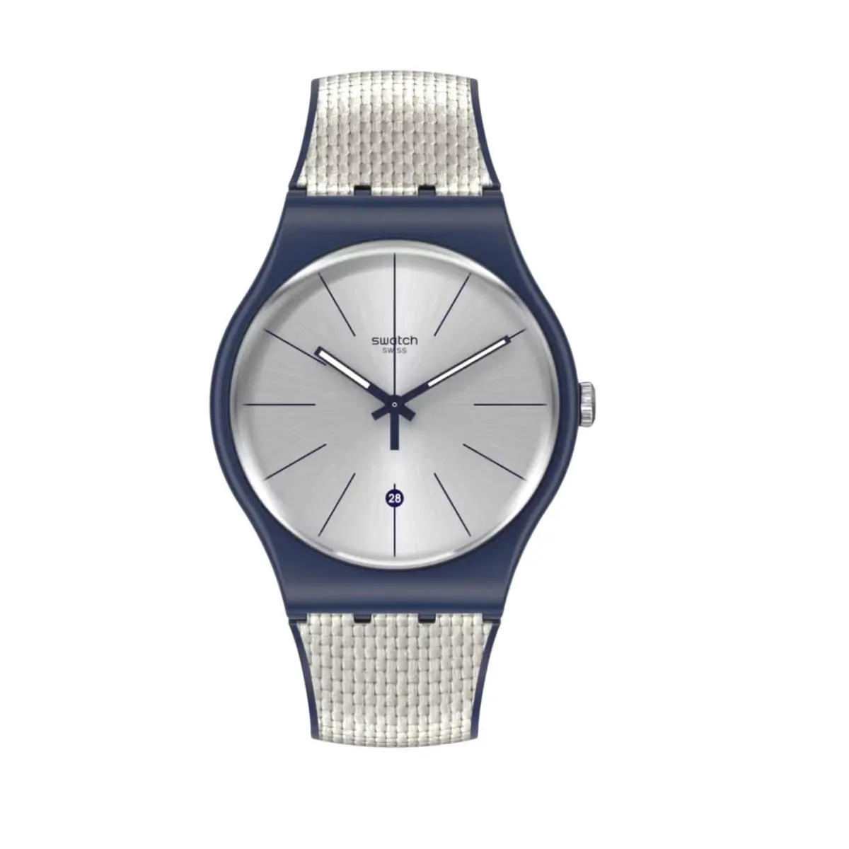 Swiss Made Swatch Grey Cord Quartz Dial Unisex 41MM Watch SUON402