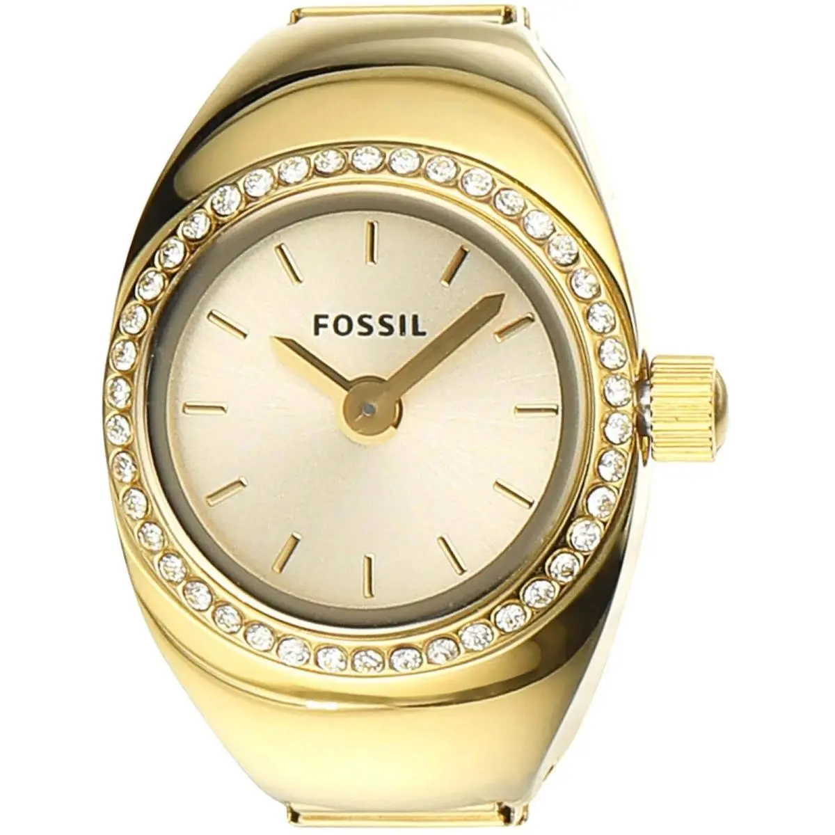 Women`s Ring Watch Quartz Crystal Bezel Yellow Gold Steel Bracelet ES5319 by Fossil