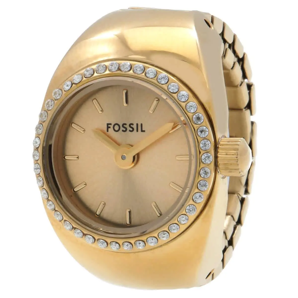 Fossil Watch Ring Quartz Gold Dial Ladies Watch ES5319 - Gold, Dial: Gold-tone, Band: Yellow Gold-tone