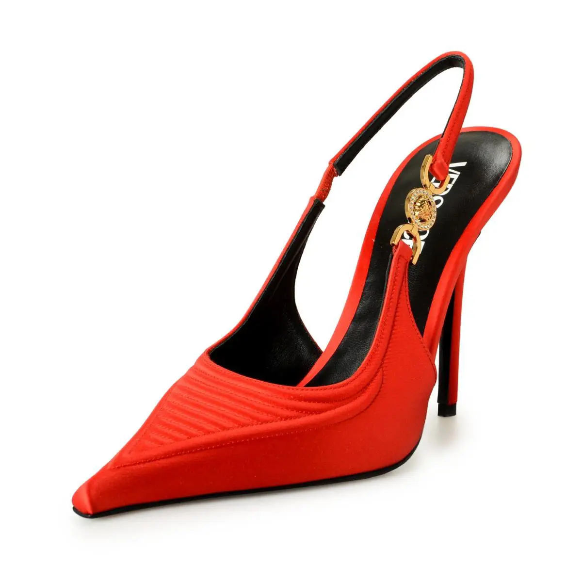 Versace Women`s Satin Leather High Heel Sling Back Pumps Shoes US 7 IT 37