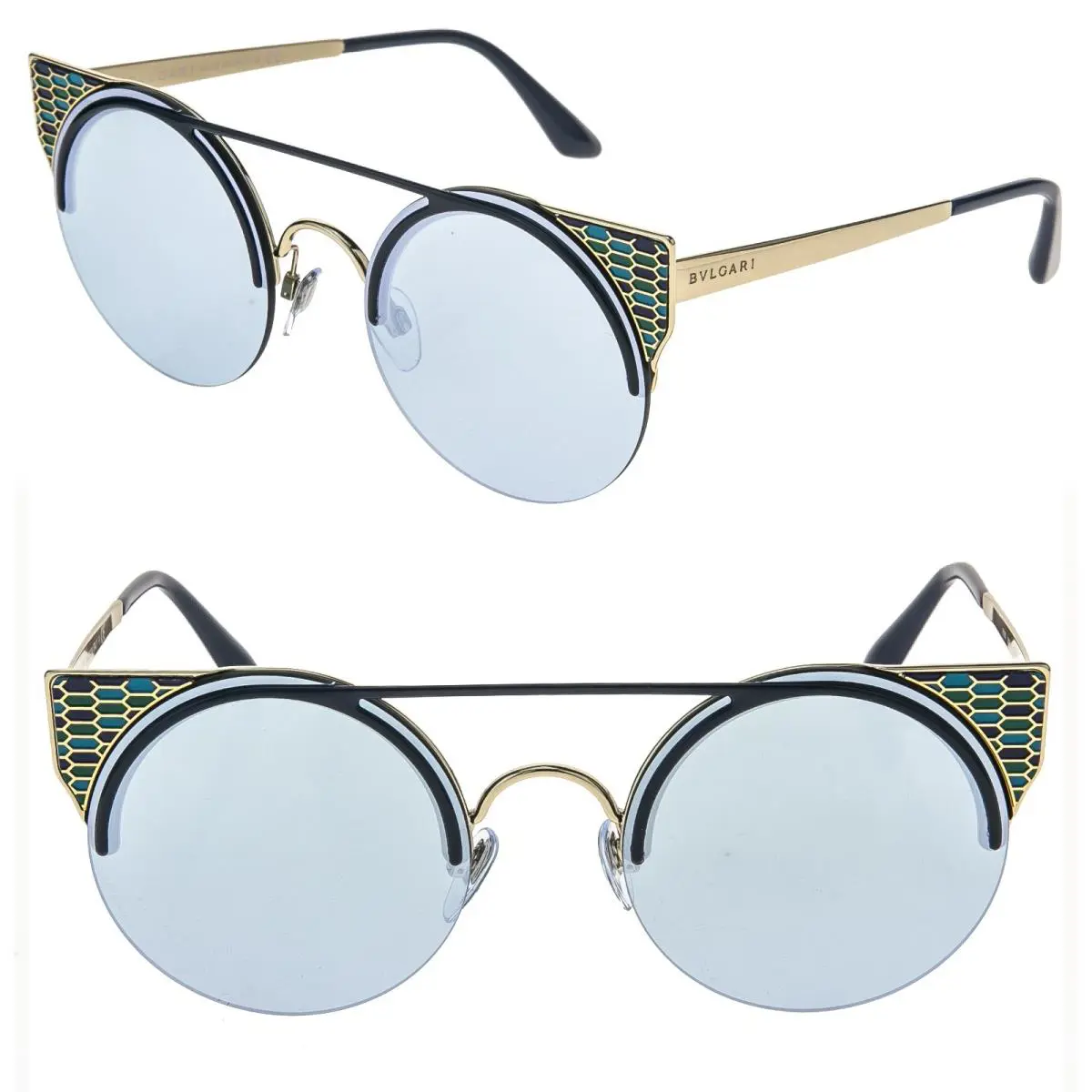 Bvlgari BV6088 Serpenteyes 6088 Gold Blue Mirrored Round Serpenti Sunglasses