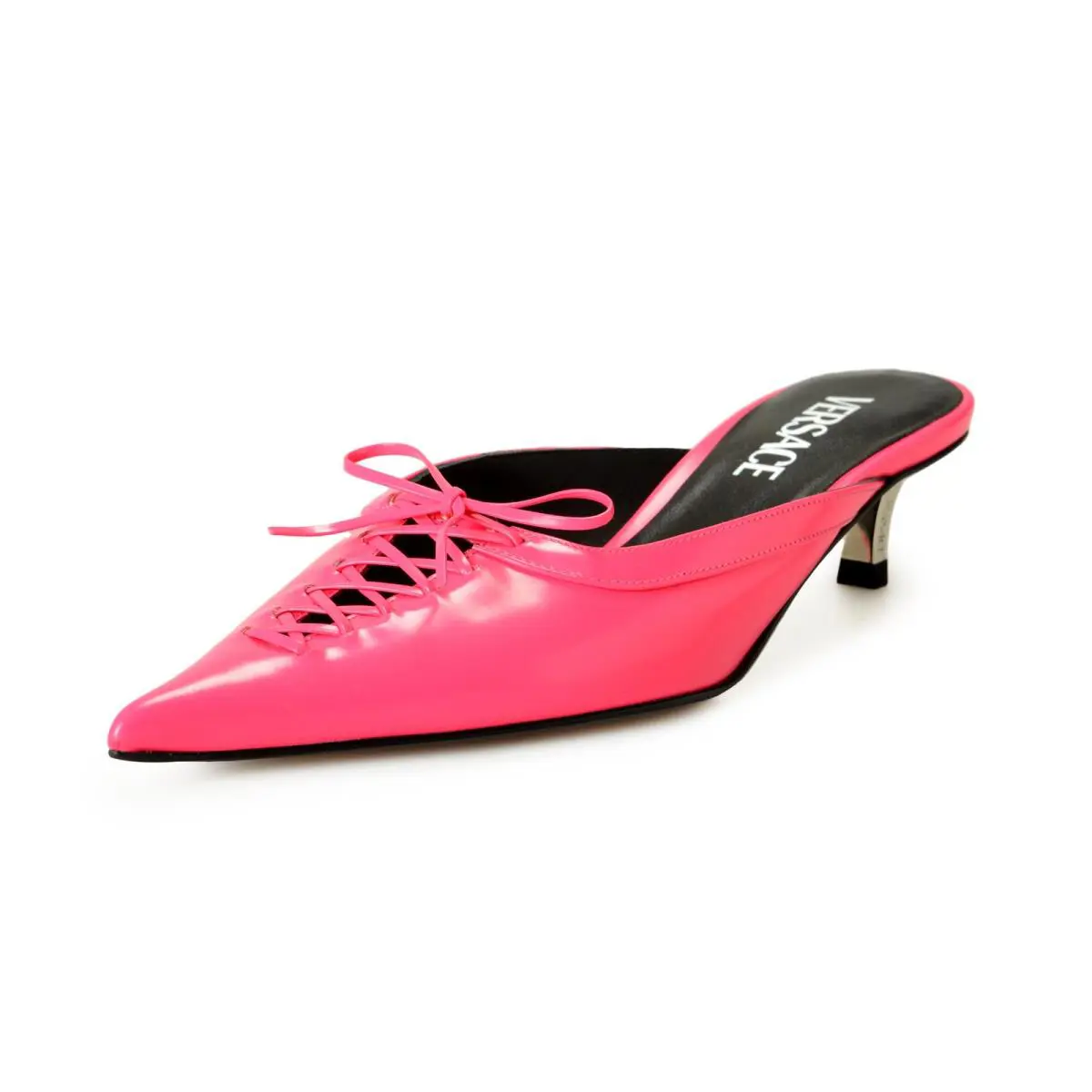 Women`s Tropical Pink Leather Heeled Sandals Mules Shoes US 6 IT 36 by Versace