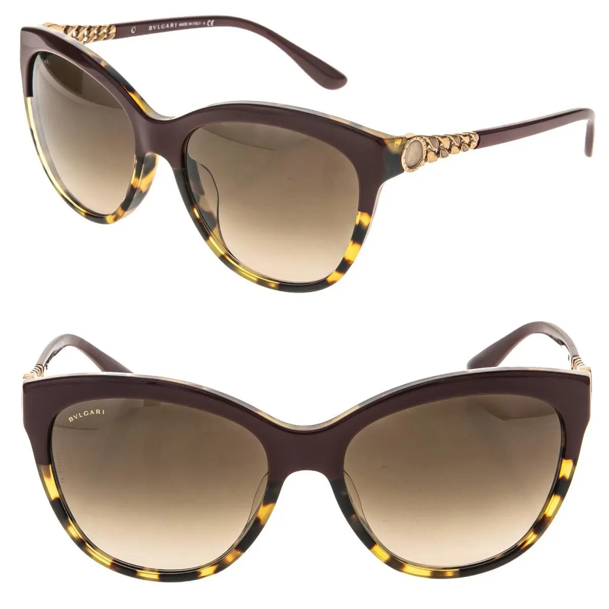 Bvlgari BV8158F 8158 Catene Burgundy Havana Rose Gold Pearl Chain Sunglasses