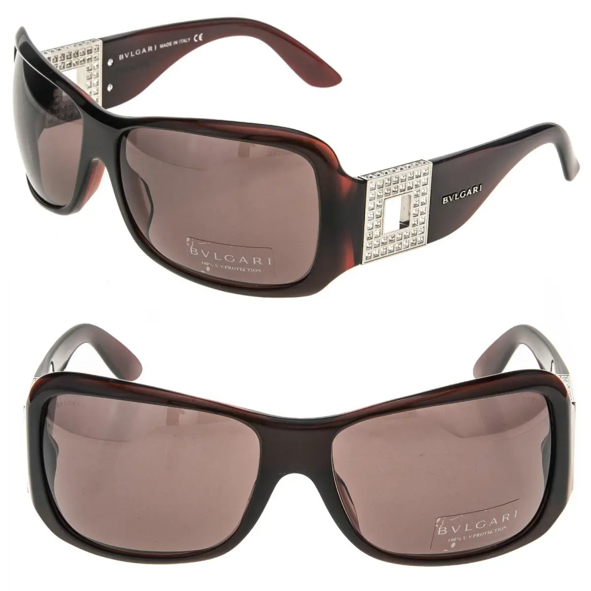 Bvlgari BV8019B Chocolate Brown Crystal Wrap Mask Sunglasses 8019