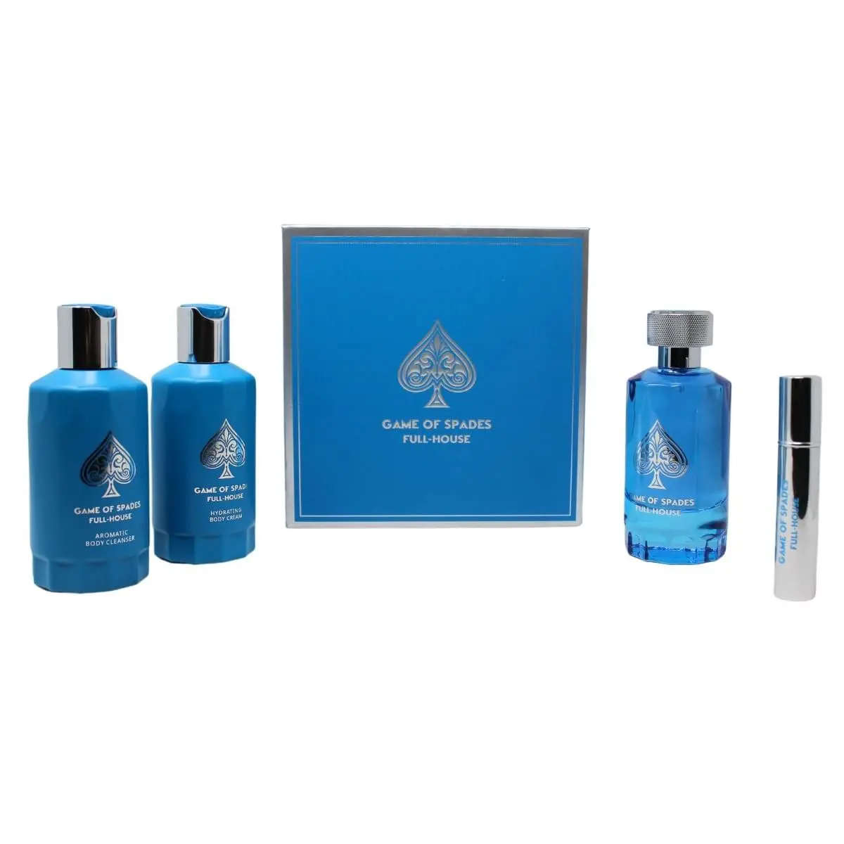 Jo Milano Game of Spades Full-house 4PCS 3.4oz Parfum 6.8oz Body Cleanser 6.8