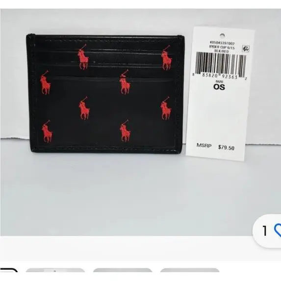 Polo Ralph Lauren Men`s Leather Card Case Allover Pony Ryder Cup Blk/red