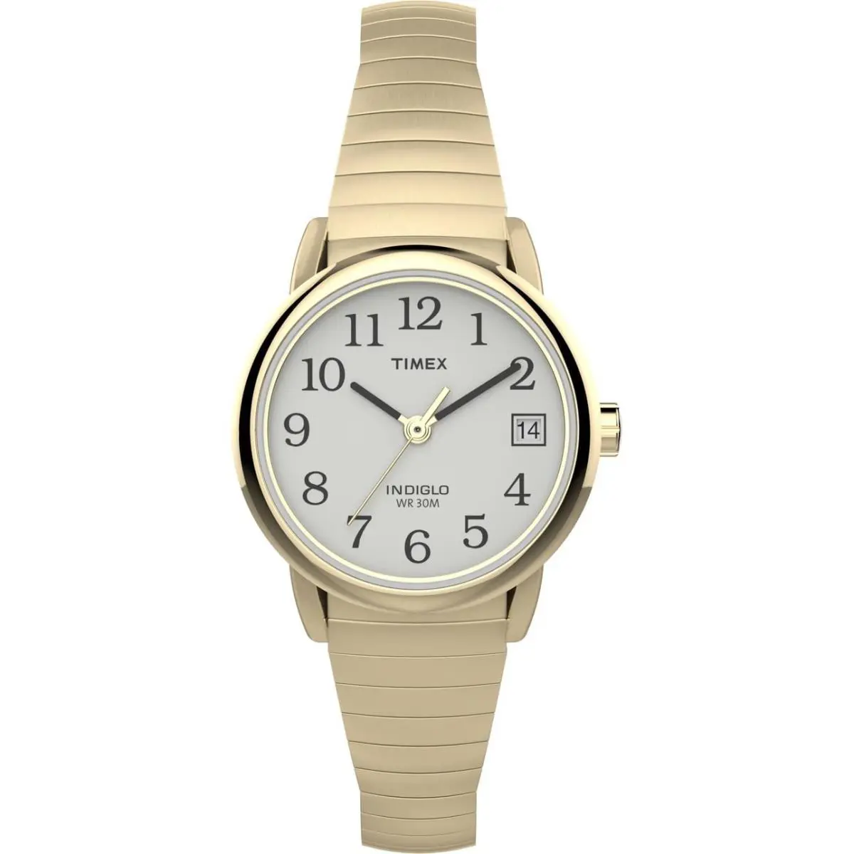 Women`s Easy Reader Date Gold/white 25mm Casual Watch Expansion Band by Timex