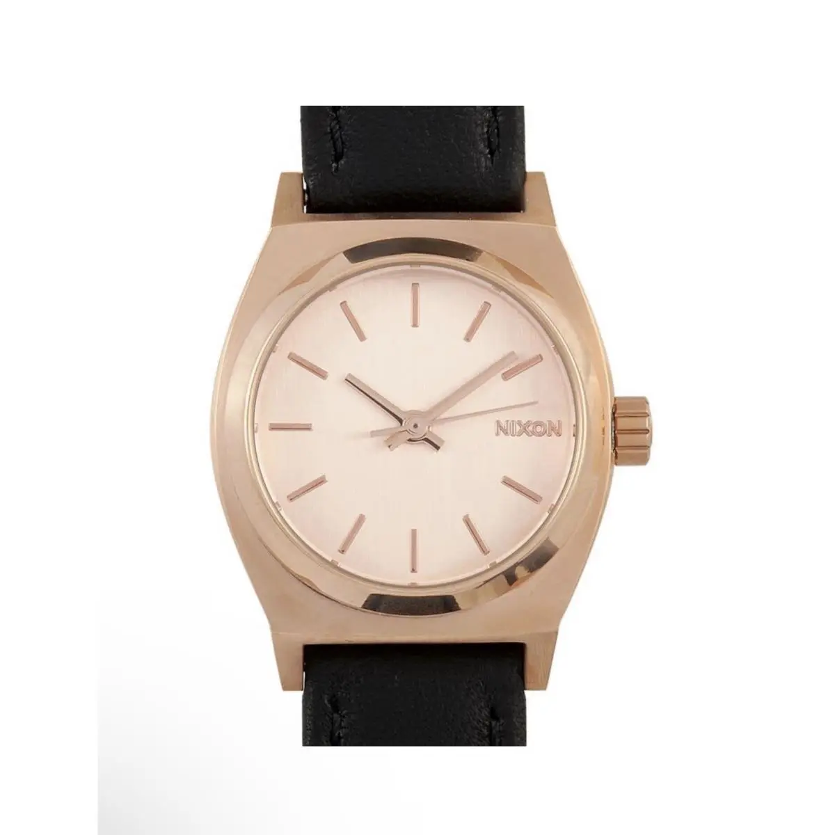 Women`s Small Time Teller Rose Gold-tone Watch with Black Leather Band by Nixon