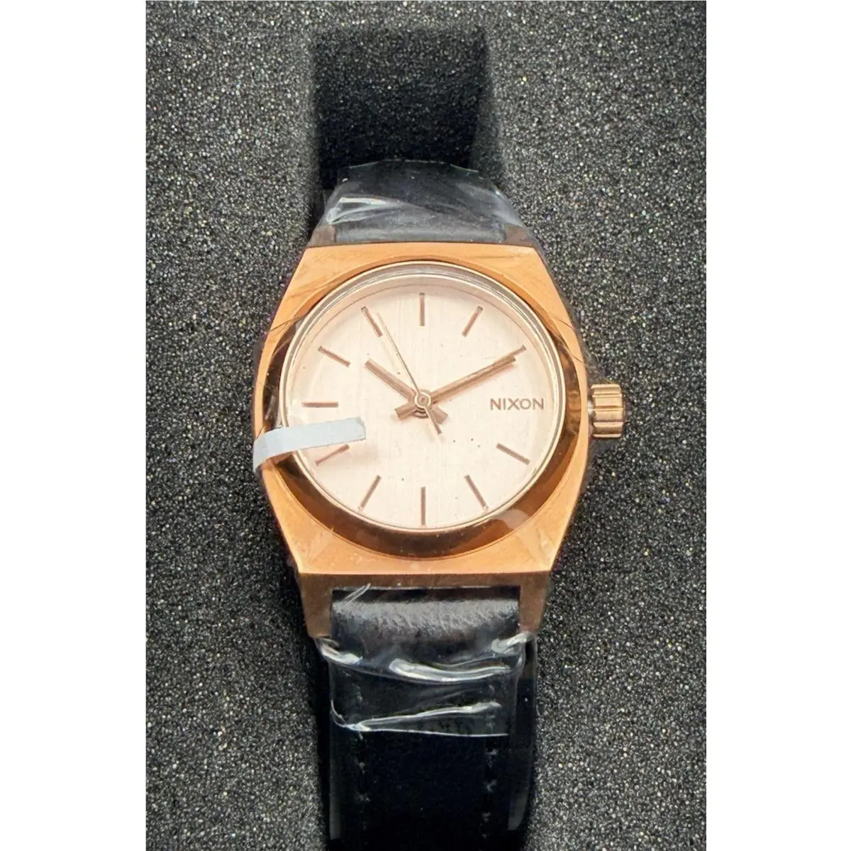 Nixon Women`s Small Time Teller Rose Gold-tone Watch with Black Leather Band