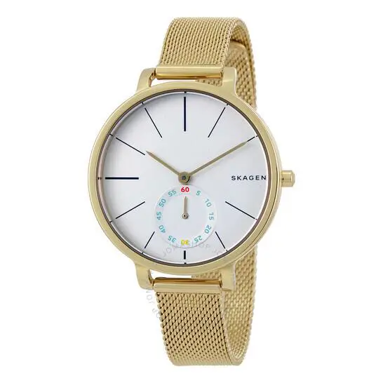 Skagen Hagen White Dial Gold-tone Mesh Stainless Steel Ladies Watch SKW2436 - Dial: White, Band: Gold, Bezel: Gold