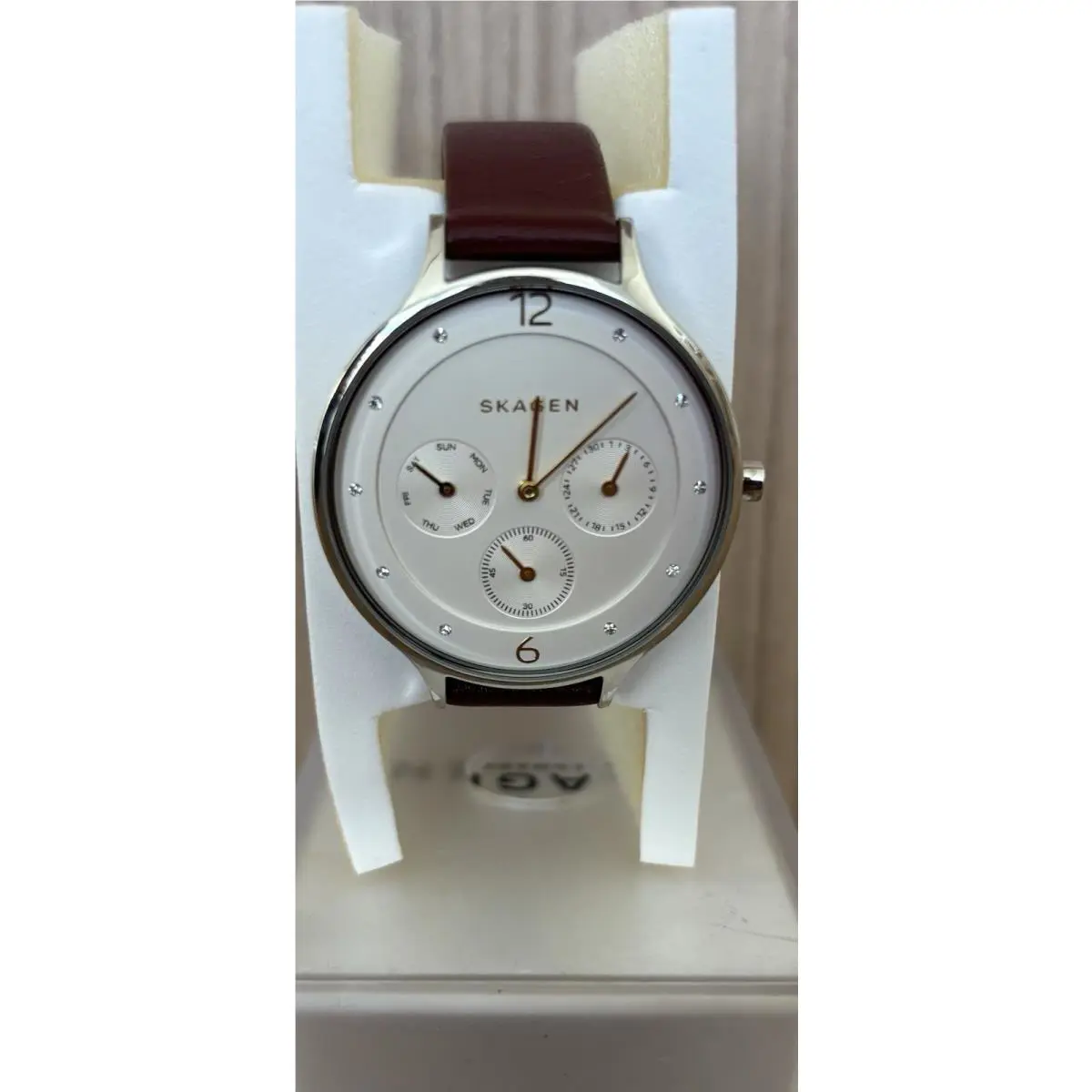 Skagen SKW2394 Anita Silver Dial Leather Strap Multifunction Women`s Watch