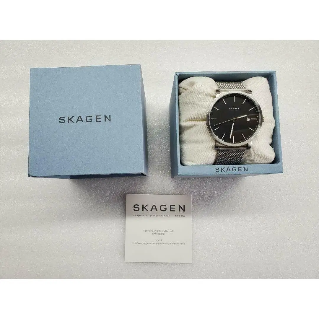 Skagen Hagen Black Dial Date Mesh Stainless Steel Men`s Watch SKW6314