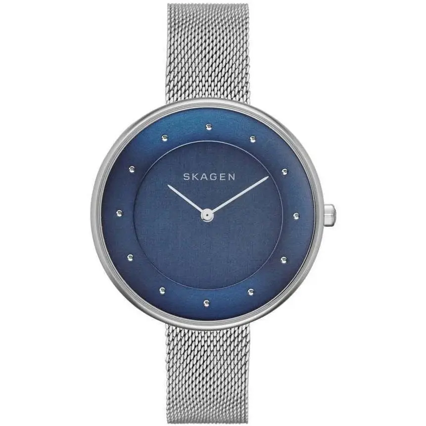 Skagen Gitte Blue Dial Stainless Steel Mesh Band Women`s Watch SKW2293 - Dial: Blue, Band: Silver, Bezel: Silver