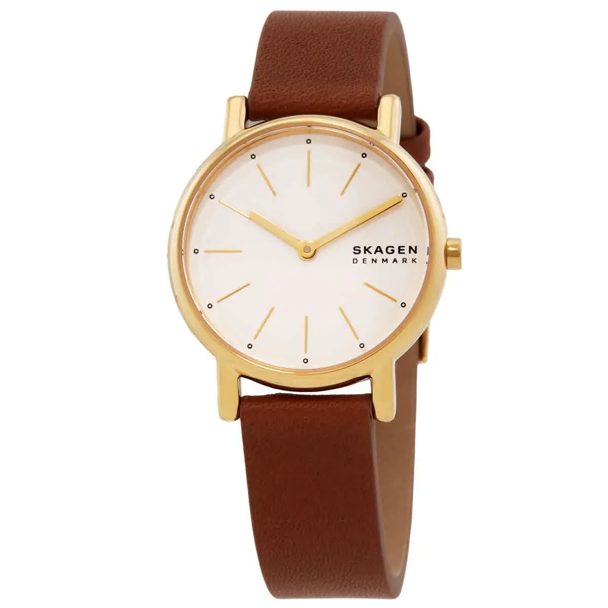 Skagen Signatur Lille Quartz White Dial Ladies Watch SKW3121 - White, Dial: White, Band: Brown