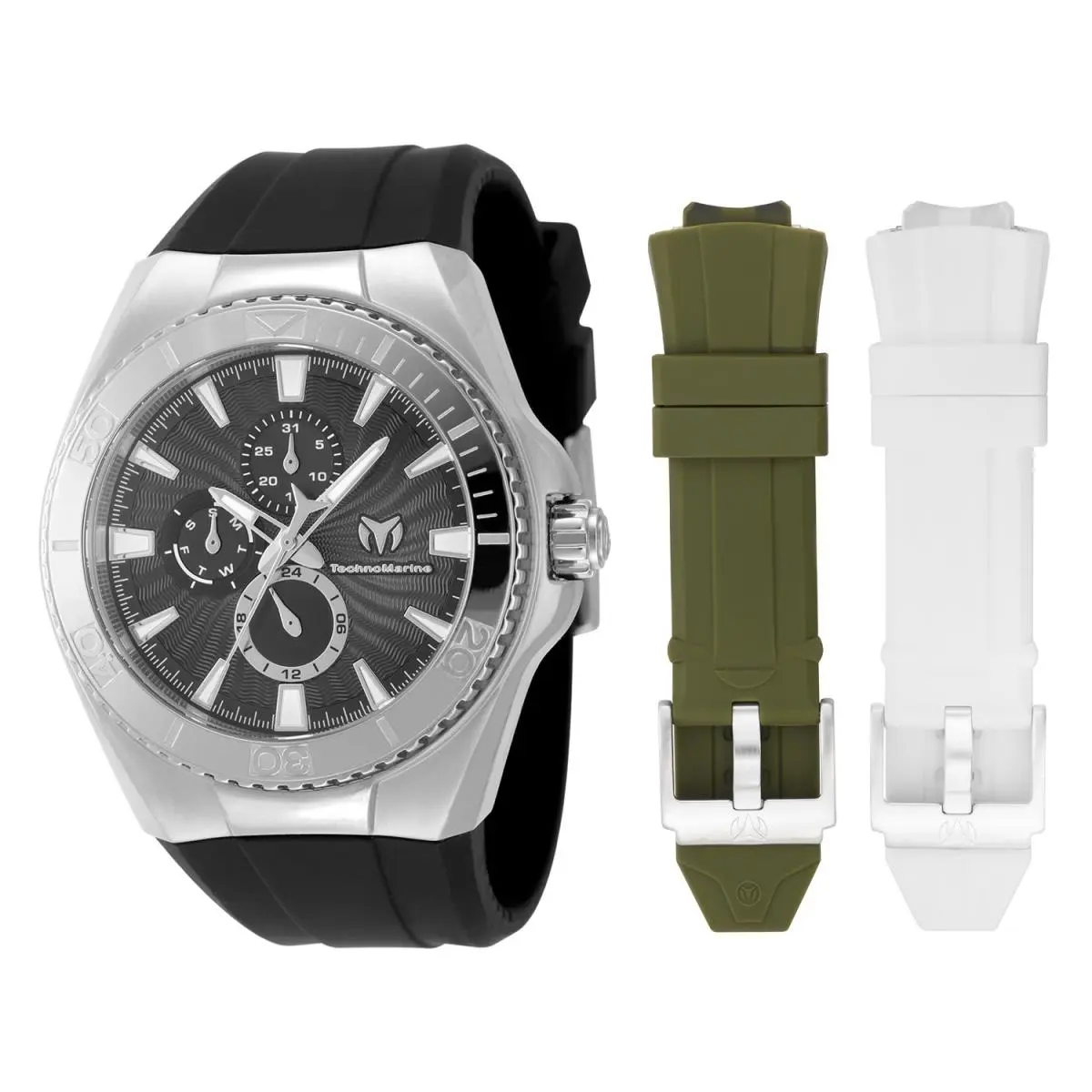 Technomarine Unisex TM-124017 Cruise 45mm Silver Black Dial w 3 Straps by TechnoMarine