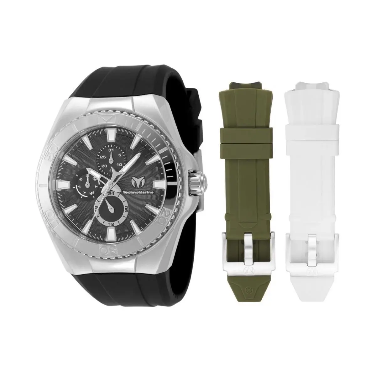 Technomarine Unisex TM-124017 Cruise 45mm Silver Black Dial w 3 Straps