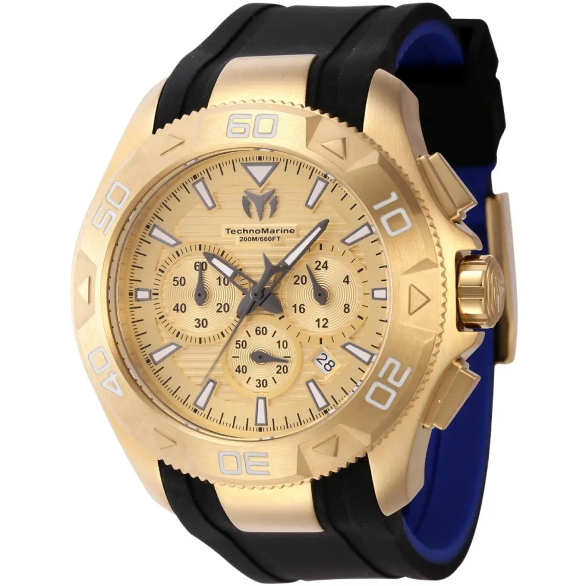 Technomarine Men`s Watch UF6 Chrono Gold Tone Dial Black Blue Strap TM-622003 by TechnoMarine