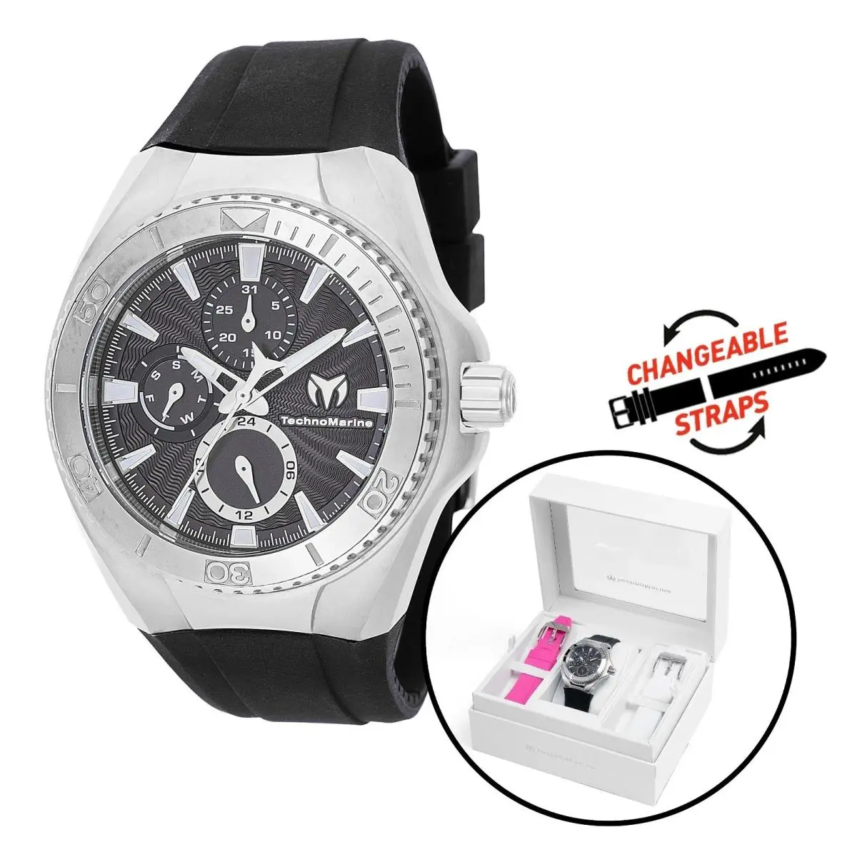 Technomarine Women`s TM-124021 Cruise 40mm Silver/black Dial 3 Straps