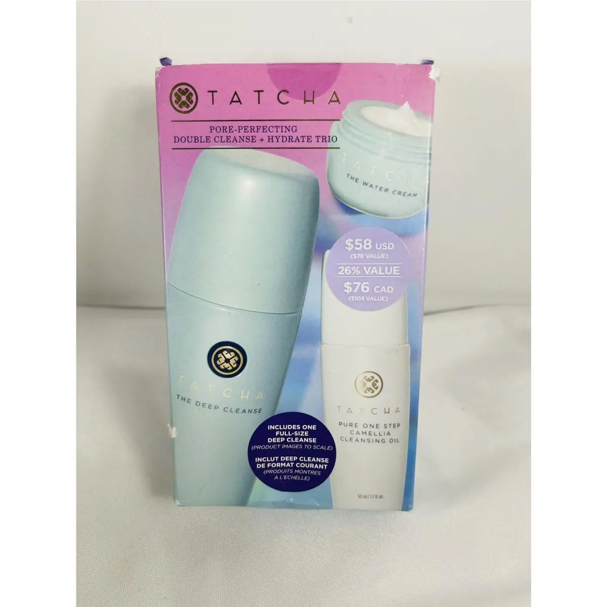 Tatcha Pore Perfecting Double Cleanser + Hydrate Trio Set Box