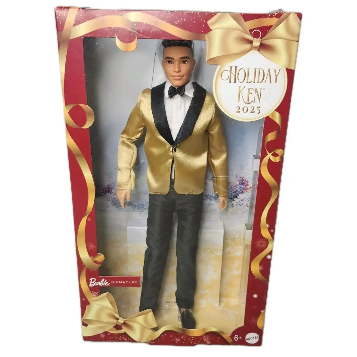 Barbie Signature 2025 Holiday Ken Doll 3 Brown Hair Gold Tux JGK56 Nrfb